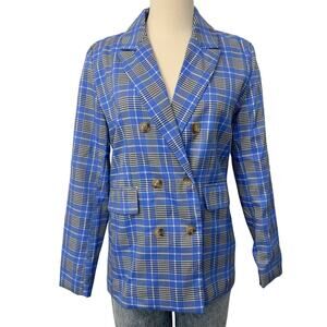 Princess Polly Mrs Nancy Double-Breasted Blazer Jacket Blue | Size: US 6